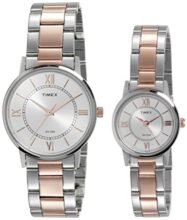 TIMEX Classics Analog Watch for Unisex with Silver-Tone Round Dial & Two Tone Stainless Steel Bracelet Band Water Resistant Unisex Wrist Watches – TW00PR213