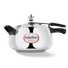 Surya Flame Stainless Steel 5 Litre Pressure Cooker with Inner Lid, Magma Gas & Induction Compatible, ISI Certified (Silver), 3-Year Doorstep Warranty