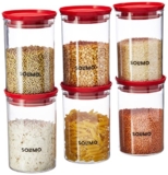 Amazon Brand – Solimo Plastic Storage Jar and Container Set I Air Tight & BPA Free Containers For Kitchen Storage Set I Grocery Kitchen Container Set I Multipurpose Jar, 900 Ml Each, Set 6, Red