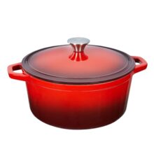 Amazon Basics Enameled Cast Iron Round Dutch Oven Pot with Lid and Dual Handles | Biryani Pot | Iron Kadhai with Lid | Corrosion Proof | Rust Resistant | Non-Stick Large Cooking Pot | 4.5 Litres (Red)