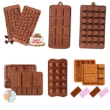 Clazkit Flexible and Reusable Silicone Alphabet, Smiley, Cadbury, Mini Heart, Chocolate Bar and Zigzag Chocolate Molds for Making Chocolate/Candy, Jelly, Cake Decoration – Pack of 6