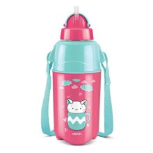 Milton Kool Trendy 400 Kids Plastic Insulated Water Bottle With Straw, 370 Ml, Sipper Bottle, Leak Proof, Bpa Free, Food Grade, School & Picnic Bottle, Cherry Piink