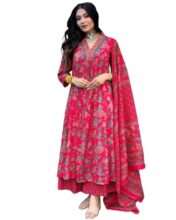 GoSriKi Women’s Rayon Viscose Anarkali Printed Kurta with Palazzo & Dupatta (CIA Pink-GS_XXL_Pink_XX-Large)
