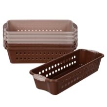 Heart Home Pack Of 6 Storage Basket | Storage Organizer For Refrigerator-Vegetables-Stationery | Multipurpose Cabinet Shelf Rack | Storage Box For Kitchen | Jawa-3 | Large | Peach & Brown