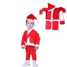 Desi Andaaz Santa Clause Christmas Costume For Boys & Girls, Santa Costume with Cap and Bag-Red & White(6-12M)