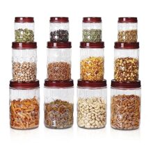 Milton Hexa Plastic Storage Jar Set Of 12 (4X270Ml, 4X665Ml, 4X1.24L) | Bpa-Free, Airtight Kitchen Containers | Food Grade Transparent Jars For Masala, Grains, Pulses, Dry Fruits, Cookies