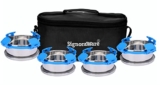 Signora Ware 350Ml+350Ml+350Ml+350Ml All Steel Double Decker Bright Lunch Box with Bag, Food Grade BPA Free, Leak Proof Air Tight Stainless Steel Containers, Compact Sleek Tiffin Box (Set 4 Blue)