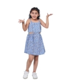Pspeaches Girl’s Graphic Printed Sleeveless Cut Out Fit Blue Flare Dress (10-11Years)