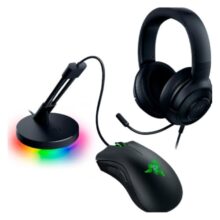Razer Game On Bundle Gaming Combo with DeathAdder Essential Wired Mouse, Kraken X Lite Lightweight Gaming Headset, Mouse Bungee V3 Chroma, 6400 DPI Optical Sensor, 40mm Drivers, Black – NASA Packaging