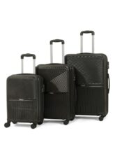 Teakwood Set of 3 8 Wheels Trolley Bag, Hard Cabin with Zipper Closure, Adjustable Push Button & Cross Side Strap, Number Lock System 360 Degree (Set of 3, Black)