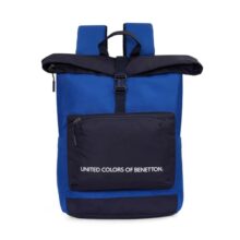 United Colors of Benetton Grand Slam 30L Roll-Top Backpack – Blue+Navy Color | Fits 14-inch Laptop | Secure Buckle Closure for Travel & Gym with 1-Year Warranty
