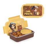 ATTRO Treat Time Stainless Steel Insulated Lunch Box with Inner Steel Body, Airtight 4-Side Lock Lid, Leakproof Silicone Seal, Small Container-560ml+150ml-Pirate Quest Yellow