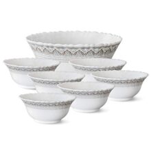 Larah By Borosil Classic Fluted Series Opalware 7 Pcs Pudding Set | Microwave & Dishwasher Safe | Bone-Ash Free | Crockery Set For Dining & Gifting | Bowls Set | White