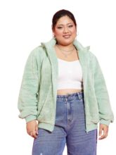 SASSAFRAS Curve Green Fur Metal Zipper Jacket