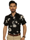 Indian Needle Navy Floral Printed Formal Shirt for Mens. (Navy, S)