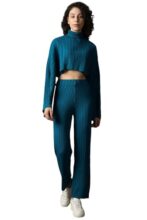 High Star Women Knitted Acrylic Boxy Fit High-rise Turtle neck Long Sleeve Co-ord