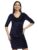 Vaararo V-Neck Party Dress for Women Bodycon | Shiny Velvet Half Sleeves Above Knee Length Outfit Navy Blue Large