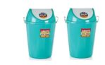 Aristo Swing Lid Garbage Waste Dustbin With Metal Side Handle 80 Ltr Green & Green Pack Of 2