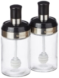 Amazon Brand – Solimo Borosilicate Glass Sauce Jar with Dipper, Set of 2 (250 ml Each) | Black