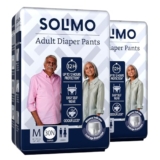 Amazon Brand – Solimo Adult Diapers, Pant Style | Pack of 60 | Medium Size | Waist 24-45 in (60-115 cm) | Unisex | Quick Absorption | Leak Proof Upto 12 Hours | Wetness Indicator | For Men & Women