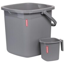 Modware Square Ribbon Plastic Bucket Set With Mug | 20 L Bathroom Bucket With Handle + 1L Mug | Heavy-Duty Polypropylene + Co-Polymer | Stylish & Durable Bath Set (Grey)
