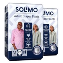 Amazon Brand – Solimo Adult Diapers, Pant Style | Pack of 60 | Medium Size | Waist 24-45 in (60-115 cm) | Unisex | Quick Absorption | Leak Proof Upto 12 Hours | Wetness Indicator | For Men & Women
