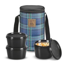 Milton Lofty Lunch Box With Insulated Fabric Jacket, Tiffin With Inner Stainless Steel, Microwave Safe And Leak Proof, Snacks (1 X 320 Ml, 2 X 450 Ml Each), Navy Blue