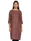 Indigo Women’s Cotton Regular Kurta (AW21/BLC-095 B_Beige_M_Red_M)