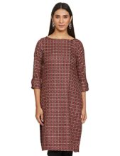Indigo Women’s Cotton Regular Kurta (AW21/BLC-095 B_Beige_M_Red_M)