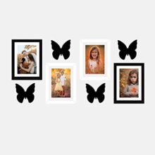 Amazon Brand – Solimo Set of 4 Black & White Photo Frames With Mount Paper (6 X 8 Inch – 2 Pcs Black & 2 Pc White) & Butterfly Plaques
