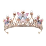 Birthday Girl Crown Gifts For Women | Pearl Crown Tiara Hair Accessory For Girls And Women With Open Back Design | Birthday Decorations Items (Butterfly Gold Tiaras)