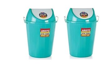 Aristo Swing Lid Garbage Waste Dustbin With Metal Side Handle 80 Ltr Green & Green Pack Of 2