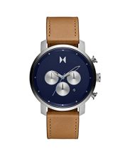 MVMT Chrono Qtz Fashion Analog Chrono Blue Round Dial Men’s Watch, Brown Leather Material, Brown Band – 28000288-D