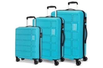 Kamiliant by American Tourister 3 Pc Harrier Edge 8W Set 56 Cm, 68 Cm & 78 Cm – Small, Medium & Large Polypropylene(PP) Hardside 8 Wheels Spinner Luggage Set/Trolley Bag Set (Light Blue)