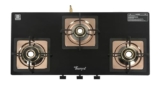 Golden Surya CXJ 32 SS Desire 3 Burner Gas Stove | Forged Brass Burners | Rose Gold Stainless Steel Body | Toughened Glass Top | Manual Ignition | ISI Certified | 18 Months Warranty