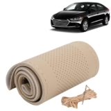 KINGSWAY® PU Leatherite Car Steering Cover Sewable Compatible with Hyundai Elantra (Year 2016-2019), Beige Color with Beige Thread, Pack of 1 with Sewing Needle and Thread