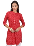 Vishudh Women Mandarin Collar 3/4 Sleeve Tunic VNTN000592 Red M