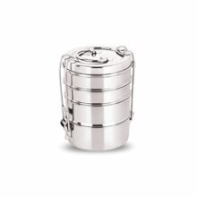 Neelam Stainless Steel Lunch Box/Tiffin With Locking Clip, 4-Tier Container, 1500 Ml, Hot & Cold Leak-Proof, Compact & Durable, Perfect For Office, School, Picnic And Travel, Silver