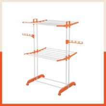 Bathla 2 Level Modular Cloth Drying Stand With Wheels – Rustproof Portable Steel Laundry Rack (Orange – Medium) – Clothes Dryer For Balcony, Indoor & Outdoor Use