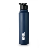 CELLO Crysta Flip Stainless Steel Water Bottle 1000 ml, Navy Blue | Single Wall Freezer & Fridge Safe Lightweight Leakproof Flip lid Spillproof Rust Resistant Steel Water Bottle for School Gym Office