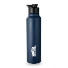 CELLO Crysta Flip Stainless Steel Water Bottle 1000 ml, Navy Blue | Single Wall Freezer & Fridge Safe Lightweight Leakproof Flip lid Spillproof Rust Resistant Steel Water Bottle for School Gym Office