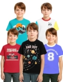 AWG ALL WEATHER GEAR Boy’s Organic Cotton Printed T-Shirts (Pack of 5) | Regular Half Sleeves | Round Neck Tees | Tshirt for Boys and Kids | Age 2-16 Years | Vibrant Prints Tshirts