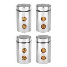 Amazon Brand – Solimo Drip Window Steel Jacketed Glass Jar | Multipurpose Kitchen Organizer With See-Through Window | 1200 Ml Set Of 4 – Silver