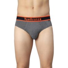 Van Heusen Cotton Men Colour Fresh Briefs – Neon Elasticized Waistband, Ultra Soft_10013_Charcoal Melange W Neon Orange_S, Small