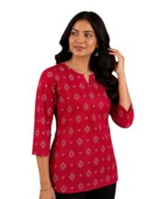 KHILORI Women’s Rayon A-Line Short Kurti | Trendy Ethnic Kurta | Stylish Office Wear, Casual Wear Kurti for Girls Top, Rani Pink, L – 40