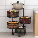 Homewiz 4-Layer Round Kitchen Trolley | Movable Storage Organizer For Fruits & Vegetables | Perforated Mesh Baskets With Solid Flat Top | Multipurpose Rack For Onion & Potato | Rust-Resistant | Black