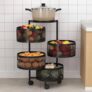 Homewiz 4-Layer Round Kitchen Trolley | Movable Storage Organizer For Fruits & Vegetables | Perforated Mesh Baskets With Solid Flat Top | Multipurpose Rack For Onion & Potato | Rust-Resistant | Black