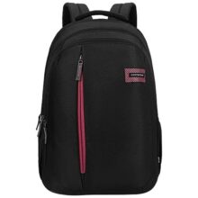 Aristocrat Vortex Laptop Backpack 25L | 4 Compartments with Quick-Access Front Pocket | Padded Shoulder Straps & Side Bottle Holders | Trolley Sleeve | Office & Travel Backpack for Men & Women (BLACK)