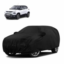 Sulfar 100% Water Resistant Car Body Cover Compatible with Mirror & Antenna Pockets for Tata Flora (Triple Stitched, Full Bottom Elastic, Black-N)