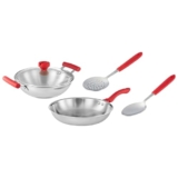 Amazon Brand – Solimo 4pcs Triply Cookware Set (Kadhai with Glass lid, Fry pan, Slotted Spoon, Serving Spoon) | Silver